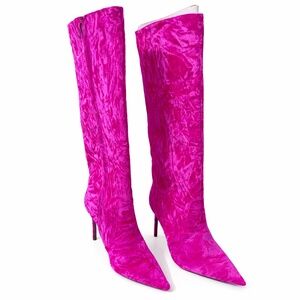 I.N.C. Havannah Knee High Stiletto Boots 7.5 Fuchsia Velvet Stovepipe , NEW